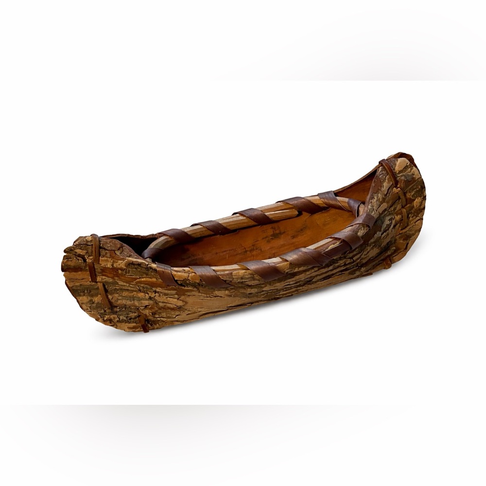 Handmade Birch Bark Miniature Canoe 7.5” - Rustic Cabin Decor